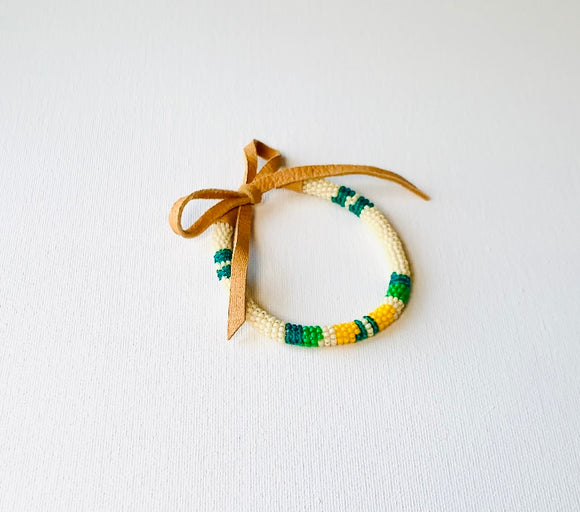Green and Yellow Native American Beaded Bracelet