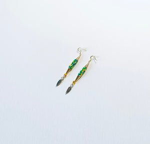 Green and Yellow Beaded Earrings