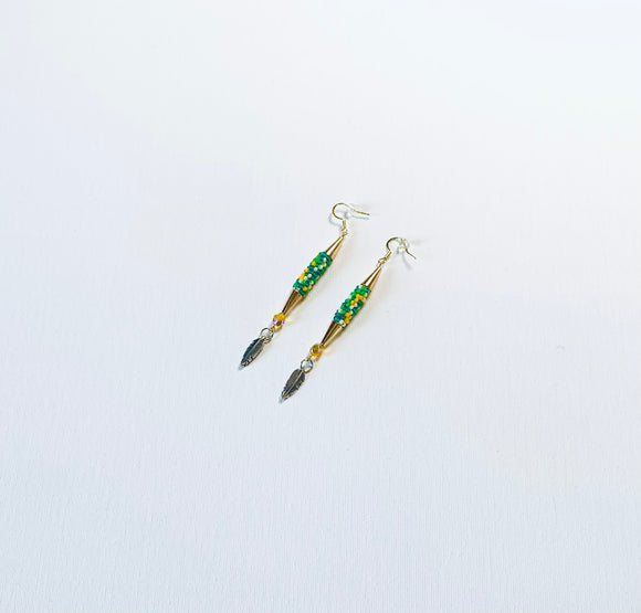 Green and Yellow Beaded Earrings