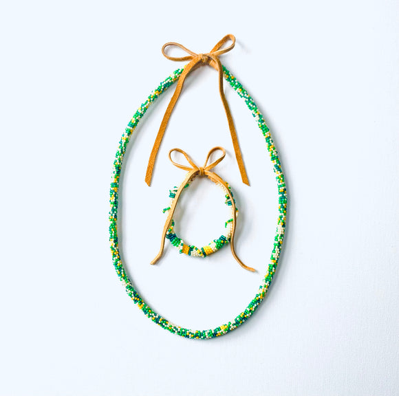 Green and Yellow Native American Beaded Necklace Set