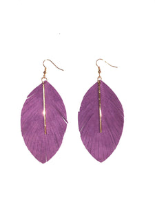 Purple Feather Dangle Earrings